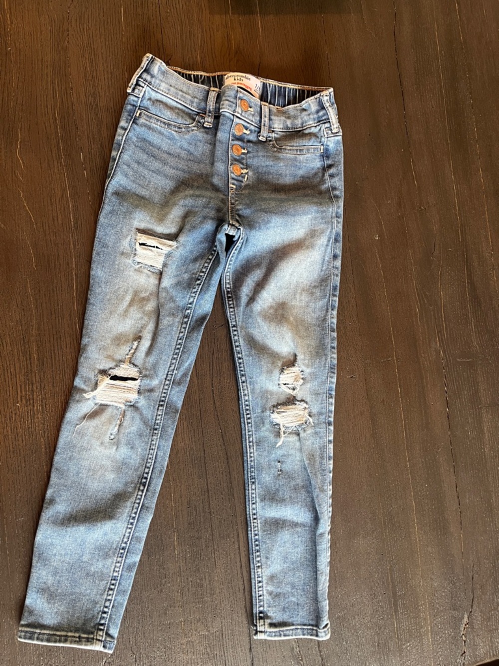 abercrombie kids light blue distressed skinny jeans